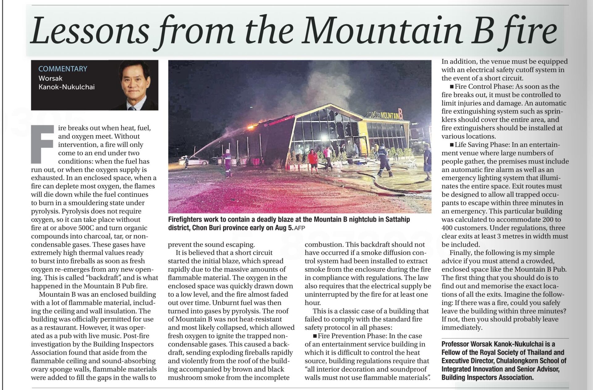 Lessons from the Mountain B fire: A Commentary in the Bangkok Post